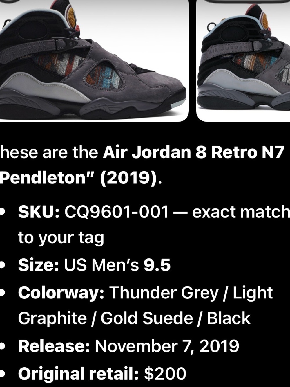 Nike Air Jordan 8 Retro N7 Grey & Black with Multicolor Textile
